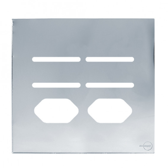 Placa p/ 4 Interruptors + Tomada dupla 4x4 - Novara glass Espelhada Placa p/ 4 Interruptors + Tomada dupla 4x4 - Novara glass Espelhada